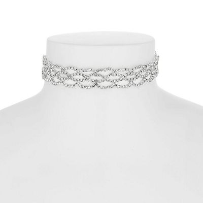 Silver diamante weave choker necklace
